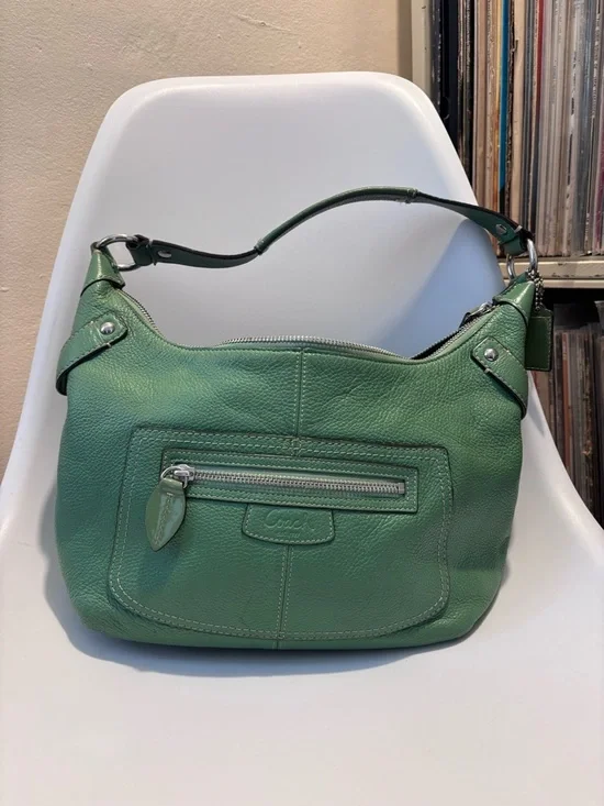 Coach Y2K Green Pebbled Leather Shoulder Hobo with Silver Hardware - Picture 1 of 8